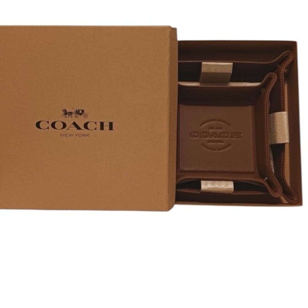 Coach Leather Valet Tray Set Dark Saddle Brown Mens Organizer NWT $250 - Picture 7 of 9